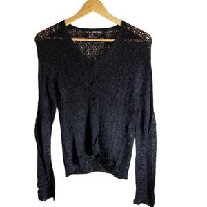 Nina Leonard Womens Black Crocheted Long Sleeve Sweater Size L